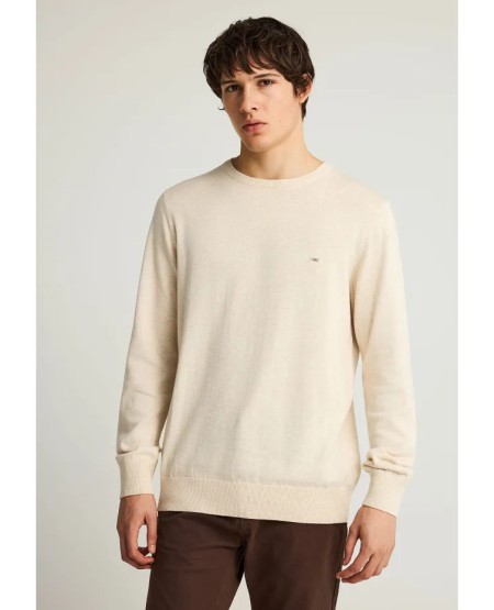 FUNKY BUDDHA Ανδρικό βαμβακερό πουλόβερ - The essentials FBM012-001-09 IVORY MEL