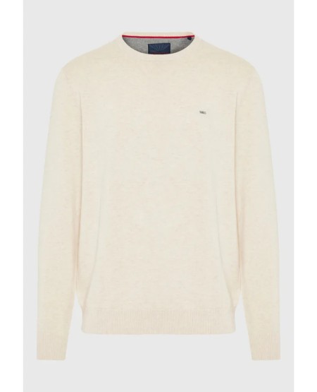 FUNKY BUDDHA Ανδρικό βαμβακερό πουλόβερ - The essentials FBM012-001-09 IVORY MEL