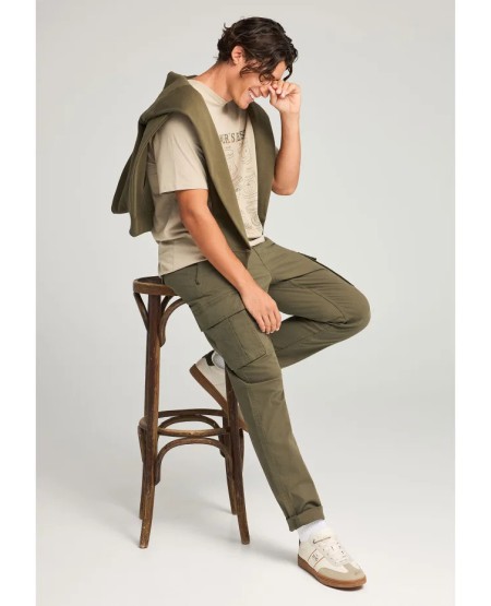 FUNKY BUDDHA Ανδρικό comfort cargo παντελόνι - The essentials FBM012-002-02 DUSTY OLIVE FW25/26
