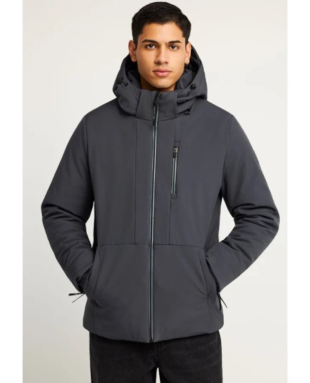 FUNKY BUDDHA Ανδρικό casual μπουφάν με κουκούλα FBM012-015-01 DK GREY