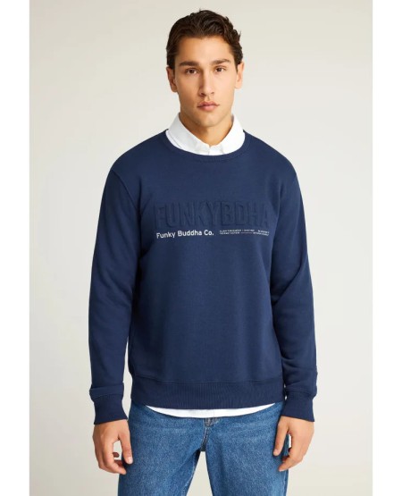 FUNKY BUDDHA Men's crewneck sweatshirt with printed logo FBM012-008-06 NAVY