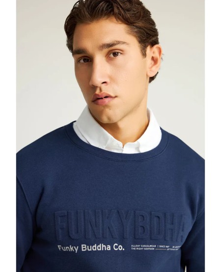 FUNKY BUDDHA Men's crewneck sweatshirt with printed logo FBM012-008-06 NAVY