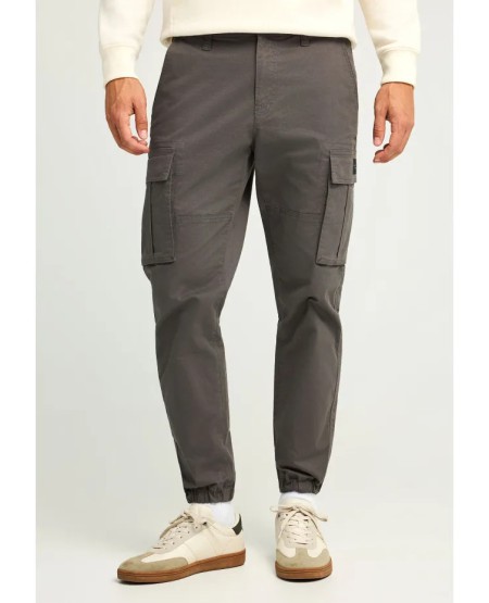 FUNKY BUDDHA Ανδρικό regular fit cargo παντελόνι με cuffed τελείωμα FBM012-030-02 DK GREY