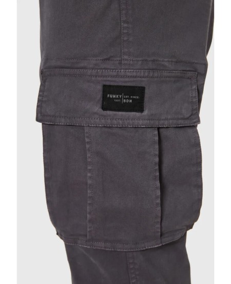 FUNKY BUDDHA Ανδρικό regular fit cargo παντελόνι με cuffed τελείωμα FBM012-030-02 DK GREY