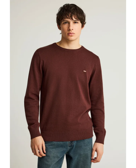 FUNKY BUDDHA Ανδρικό βαμβακερό πουλόβερ - The essentials FBM012-001-09 CHOCOLATE MEL