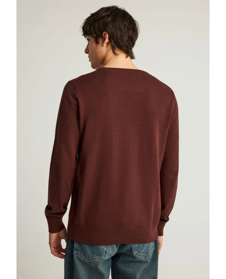 FUNKY BUDDHA Ανδρικό βαμβακερό πουλόβερ - The essentials FBM012-001-09 CHOCOLATE MEL