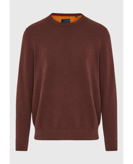 FUNKY BUDDHA Ανδρικό βαμβακερό πουλόβερ - The essentials FBM012-001-09 CHOCOLATE MEL
