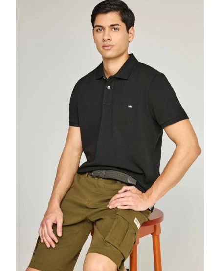 FUNKY BUDDHA Essential μπλούζα πόλο από βαμβάκι FBM013-001-11 BLACK