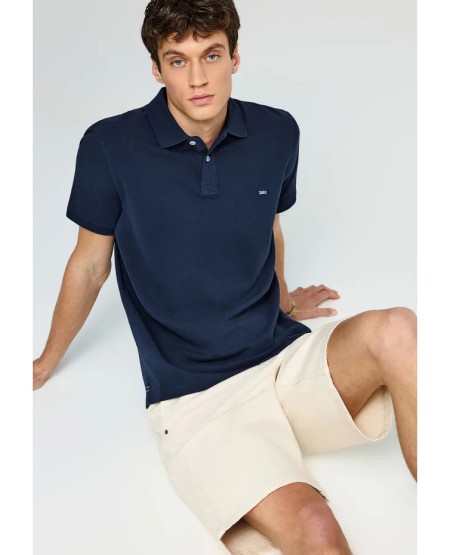 FUNKY BUDDHA Essential μπλούζα πόλο από βαμβάκι FBM013-001-11 NAVY