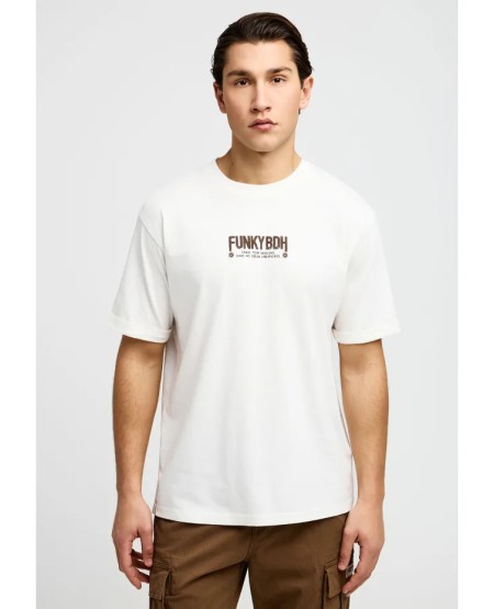 FUNKY BUDDHA T-shirt with text print on the back FBM013-051-04 OFF WHITE