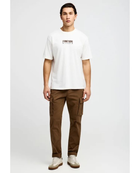 FUNKY BUDDHA T-shirt με τύπωμα στην πλάτη FBM013-051-04 OFF WHITE