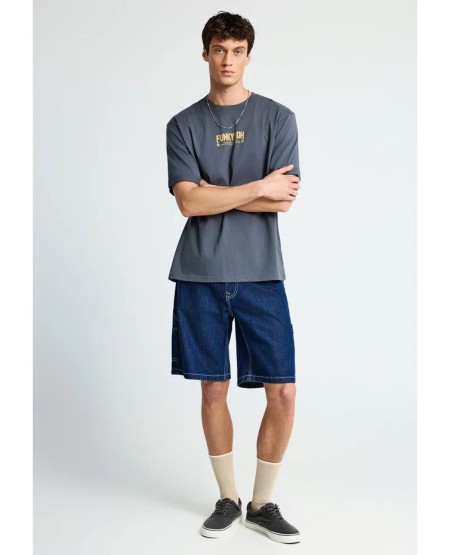 FUNKY BUDDHA T-shirt με τύπωμα στην πλάτη FBM013-051-04 DK GREY