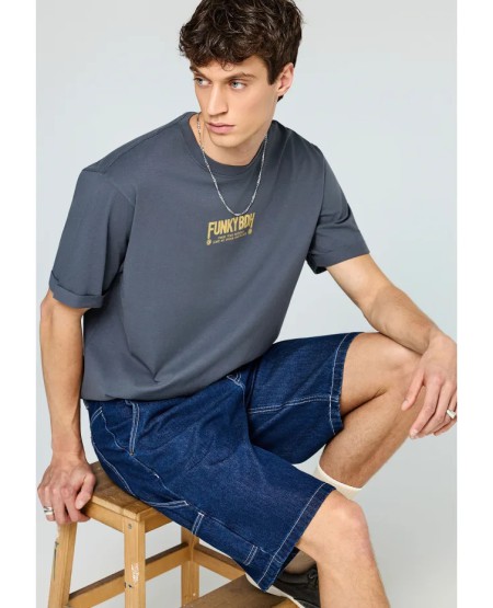 FUNKY BUDDHA T-shirt με τύπωμα στην πλάτη FBM013-051-04 DK GREY
