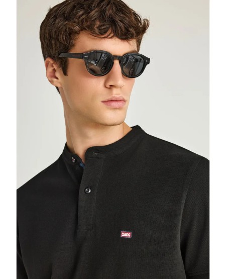FUNKY BUDDHA Ανδρική essential μπλούζα polo FBM013-003-11 BLACK