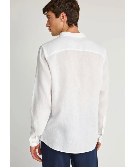 FUNKY BUDDHA Ανδρικό λινό πουκάμισο - The essentials FBM013-003-05 WHITE