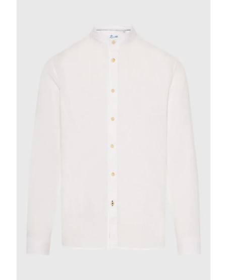 FUNKY BUDDHA Ανδρικό λινό πουκάμισο - The essentials FBM013-003-05 WHITE