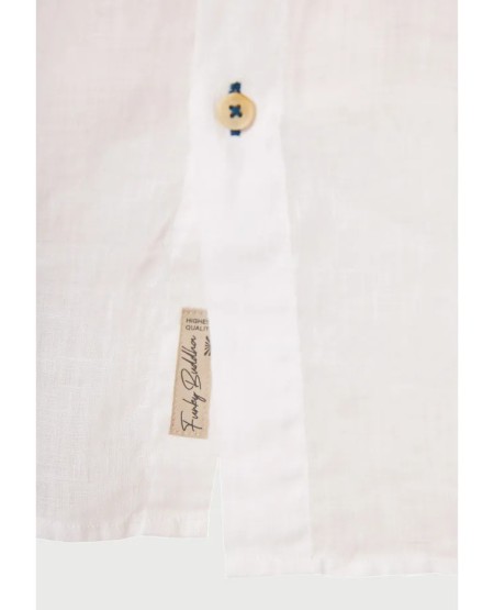 FUNKY BUDDHA Ανδρικό λινό πουκάμισο - The essentials FBM013-003-05 WHITE