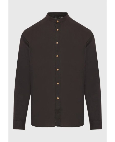 FUNKY BUDDHA Ανδρικό λινό πουκάμισο - The essentials FBM013-003-05 BLACK