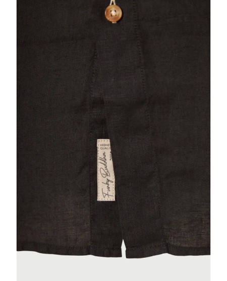 FUNKY BUDDHA Ανδρικό λινό πουκάμισο - The essentials FBM013-003-05 BLACK