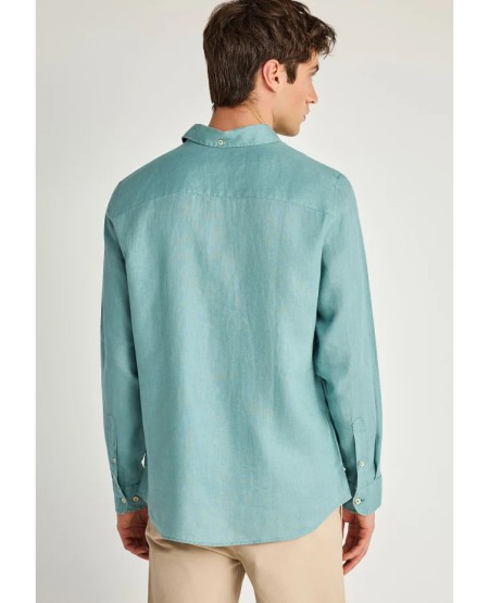 FUNKY BUDDHA Ανδρικό λινό πουκάμισο - The essentials FBM013-001-05 MINERAL BLUE