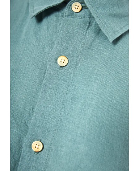 FUNKY BUDDHA Ανδρικό λινό πουκάμισο - The essentials FBM013-001-05 MINERAL BLUE