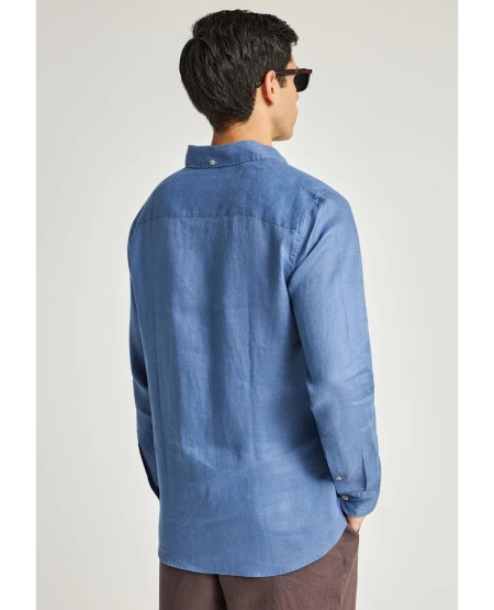 FUNKY BUDDHA Men's linen shirt - The essentials FBM013-001-05 INDIGO