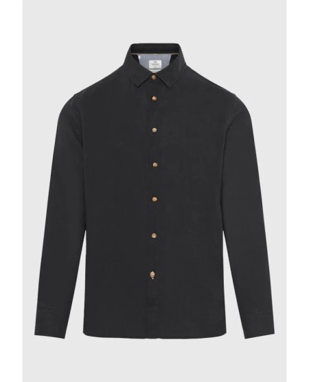 FUNKY BUDDHA Ανδρικό λινό πουκάμισο - The essentials FBM013-001-05 BLACK