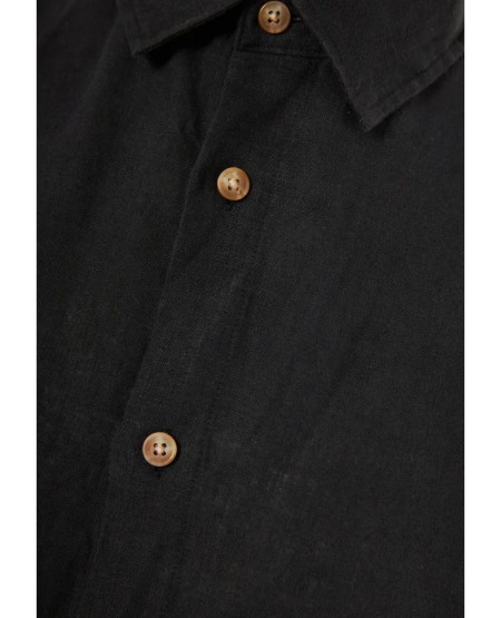 FUNKY BUDDHA Men's linen shirt - The essentials FBM013-001-05 BLACK