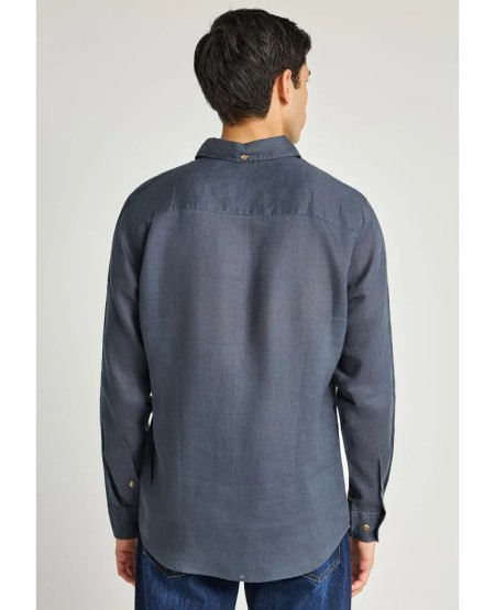 FUNKY BUDDHA Ανδρικό λινό πουκάμισο - The essentials FBM013-001-05 DK GREY