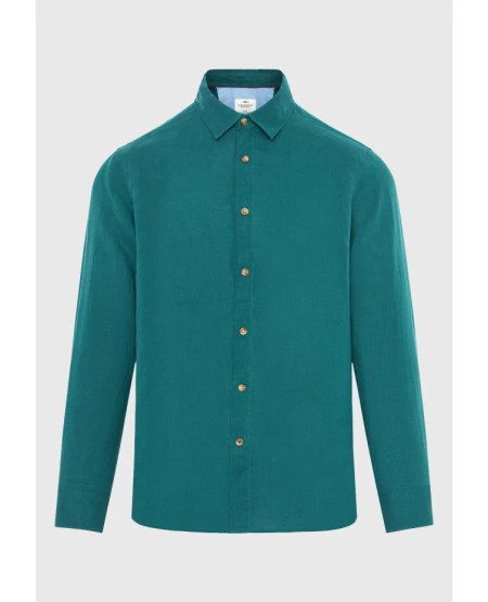 FUNKY BUDDHA Men's linen shirt - The essentials FBM013-001-05 EMERALD