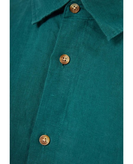 FUNKY BUDDHA Men's linen shirt - The essentials FBM013-001-05 EMERALD