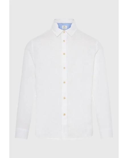 FUNKY BUDDHA Ανδρικό λινό πουκάμισο - The essentials FBM013-001-05 WHITE