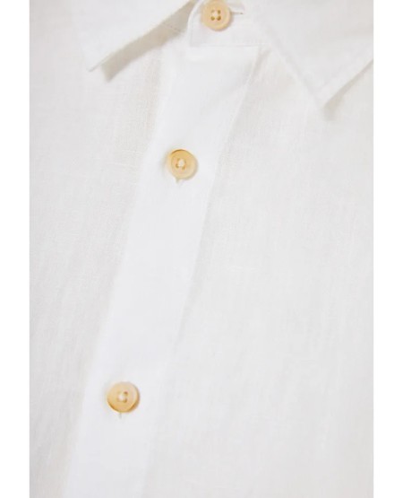 FUNKY BUDDHA Ανδρικό λινό πουκάμισο - The essentials FBM013-001-05 WHITE