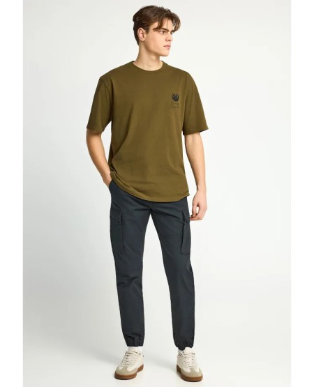 FUNKY BUDDHA Men's cargo pants with cuffed hem FBM013-030-02 BLACK