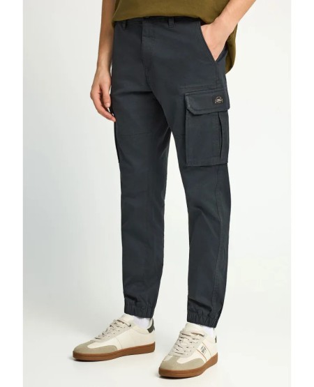 FUNKY BUDDHA Men's cargo pants with cuffed hem FBM013-030-02 BLACK