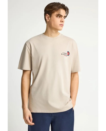 FUNKY BUDDHA  Ανδρικό relaxed t-shirt με τύπωμα στην πλάτη FBM013-087-04 FOG
