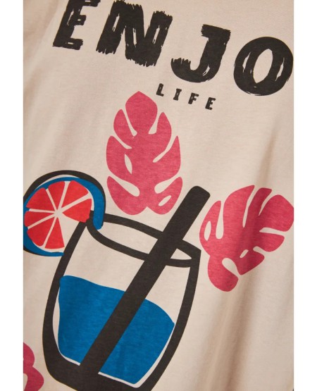 FUNKY BUDDHA  Ανδρικό relaxed t-shirt με τύπωμα στην πλάτη FBM013-087-04 FOG