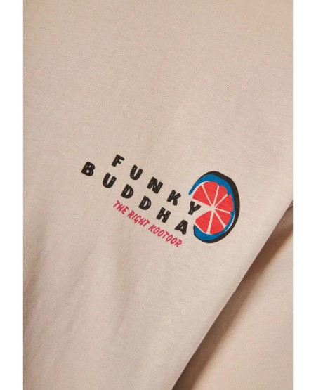 FUNKY BUDDHA  Ανδρικό relaxed t-shirt με τύπωμα στην πλάτη FBM013-087-04 FOG
