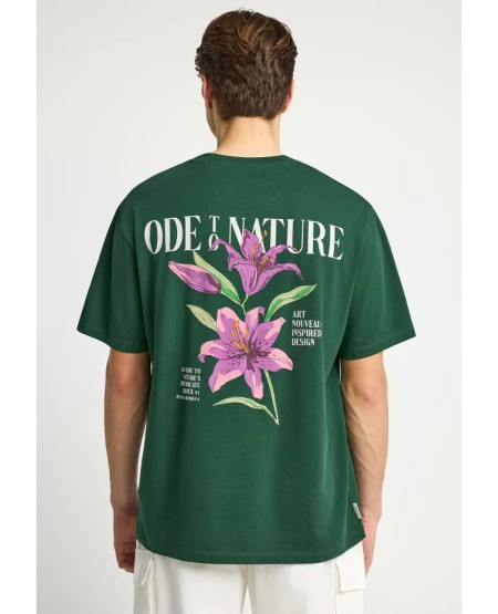 FUNKY BUDDHA  Ανδρικό relaxed t-shirt με τύπωμα στην πλάτη FBM013-078-04 BISTROT GREEN