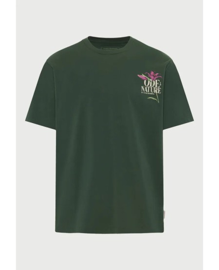 FUNKY BUDDHA  Ανδρικό relaxed t-shirt με τύπωμα στην πλάτη FBM013-078-04 BISTROT GREEN