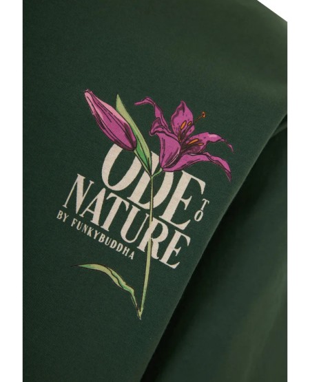 FUNKY BUDDHA  Ανδρικό relaxed t-shirt με τύπωμα στην πλάτη FBM013-078-04 BISTROT GREEN