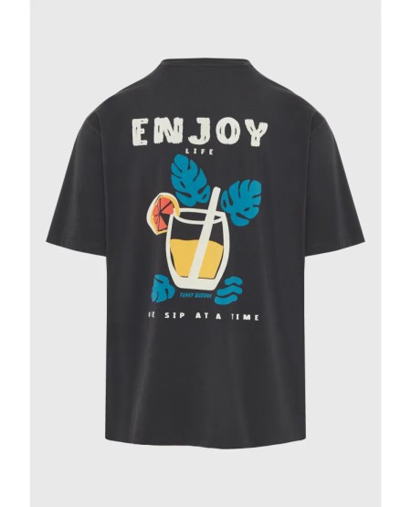 FUNKY BUDDHA  Men's relaxed t-shirt with print on the back FBM013-087-04 ANTHRACITE