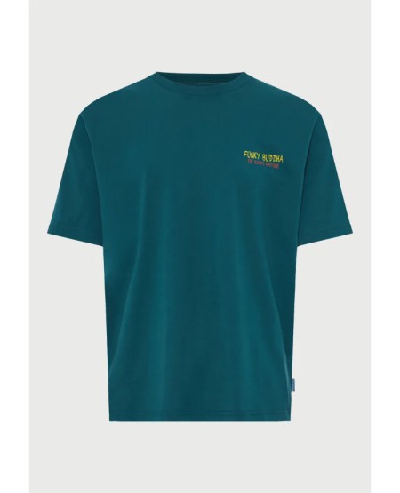 FUNKY BUDDHA  Ανδρικό t-shirt με τύπωμα στην πλάτη  FBM013-074-04 EMERALD