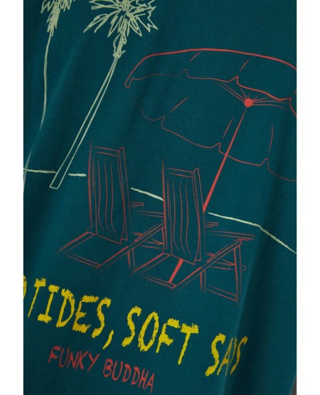 FUNKY BUDDHA  Ανδρικό t-shirt με τύπωμα στην πλάτη  FBM013-074-04 EMERALD