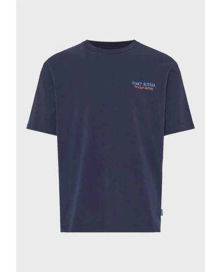 FUNKY BUDDHA  Ανδρικό t-shirt με τύπωμα στην πλάτη  FBM013-074-04 NAVY