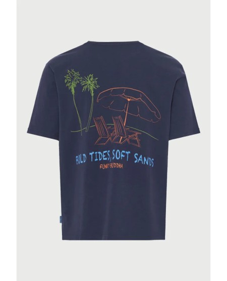 FUNKY BUDDHA  Men's cotton t-shirt with print on the back  FBM013-074-04 NAVY