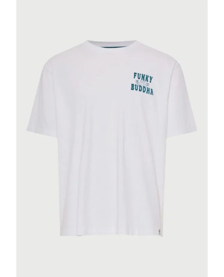 FUNKY BUDDHA Ανδρικό βαμβακερό t-shirt με τύπωμα στην πλάτη FBM013-062-04 WHITE