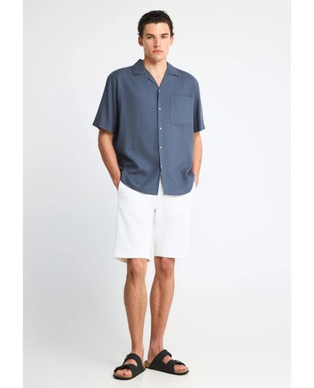 FUNKY BUDDHA Ανδρικό πουκάμισο με κοντό μανίκι - The essentials FBM013-006-05 DK GREY