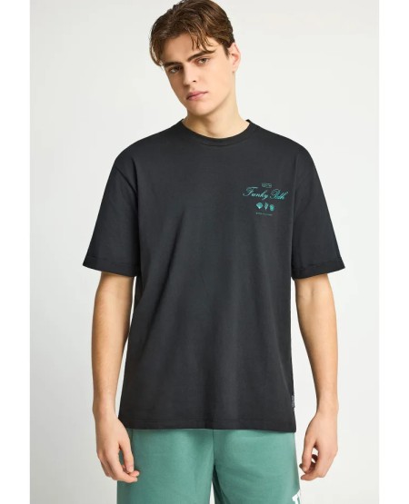 FUNKY BUDDHA Men's relaxed t-shirt with print FBM013-020-04 BLACK