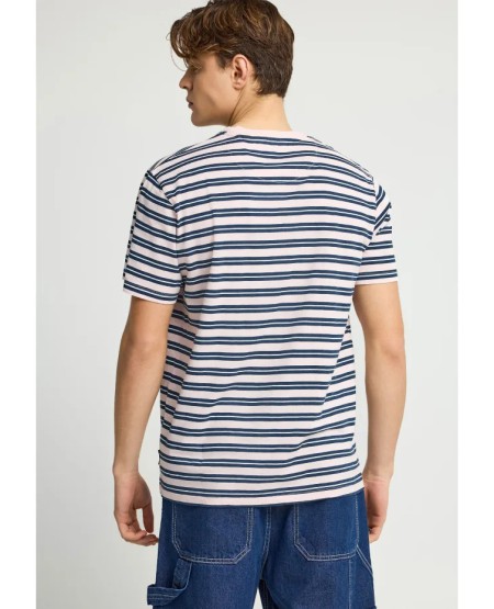 FUNKY BUDDHA  Ανδρικό ριγέ t-shirt από βαμβάκι FBM013-303-04 ROSE WATER
